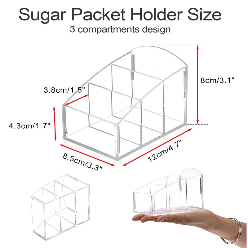 ELLDOO 3-Section Sugar Packet Holder, Clear Acrylic Sugar Bowl for Restaurant, Tea Bag Organizer, Small Condiments Packet Holder Sugar Caddy Dispenser for Countertop Coffee Bar - Image 2