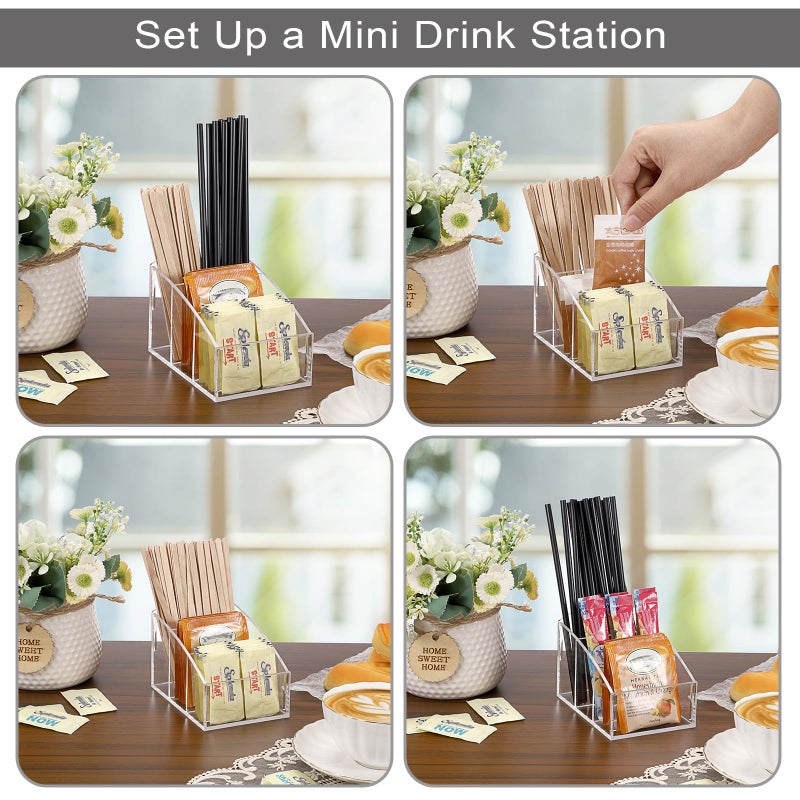 ELLDOO 3-Section Sugar Packet Holder, Clear Acrylic Sugar Bowl for Restaurant, Tea Bag Organizer, Small Condiments Packet Holder Sugar Caddy Dispenser for Countertop Coffee Bar - Image 4