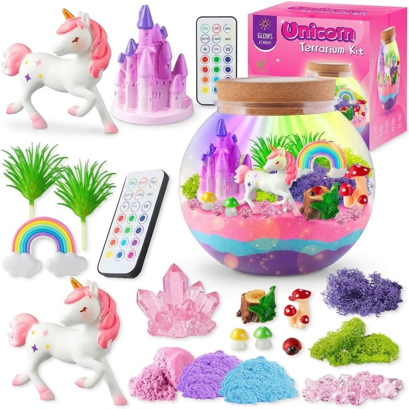SHAHNARO Unicorn Terrarium Kit for Girls, Arts and Crafts Supplies, Gift for Kids Aged 4-8 Years, Birthday Present - Image 1