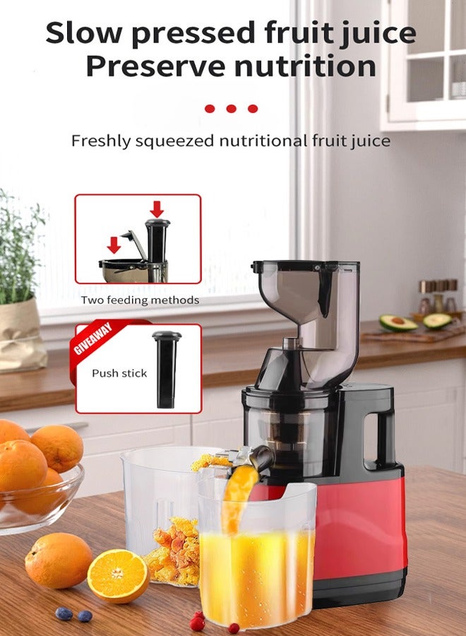 Joshberg Slow Masticating Juicer,Cold Press Juicer with 80MM Wide Feed Chute,Slow Juicer with Pulp Seperation,for Whole Vegetables & Fruits,High Juice Yield,Non-BPA，Easy to Clean,LT-02 Red - Image 2