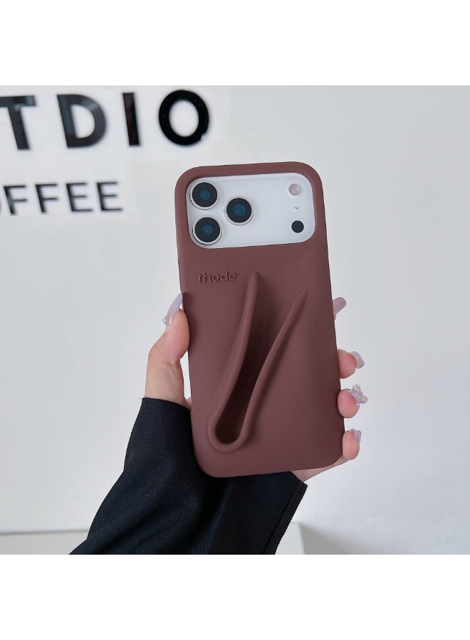 rhode 1-Pack Creative Silicone Phone Case with Stick-On 💄 Holder, Shockproof Protective Cover Compatible with iPhone 16 Pro Max, Fashionable and Practical Mobile Accessory, Brown - Image 3