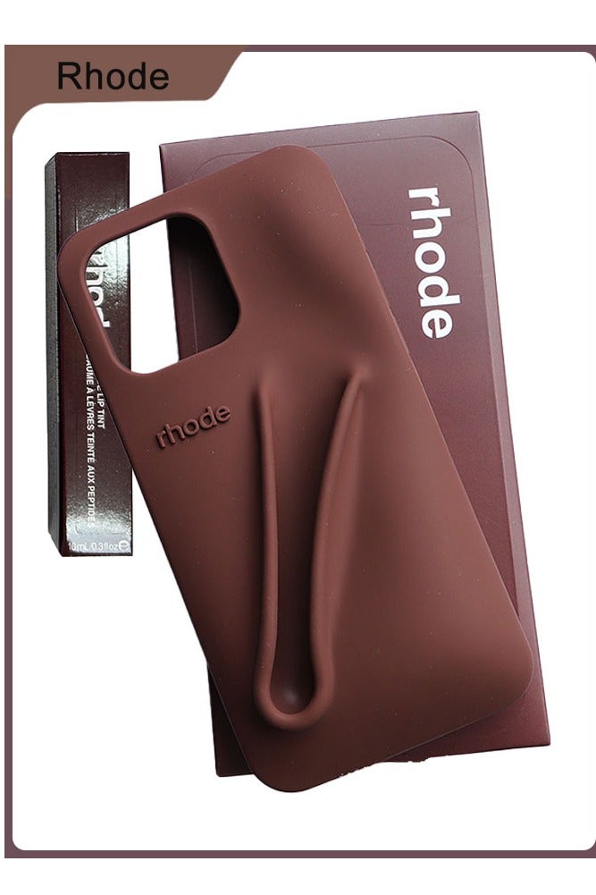 rhode 1-Pack Creative Silicone Phone Case with Stick-On 💄 Holder, Shockproof Protective Cover Compatible with iPhone 16 Pro Max, Fashionable and Practical Mobile Accessory, Brown - Image 1