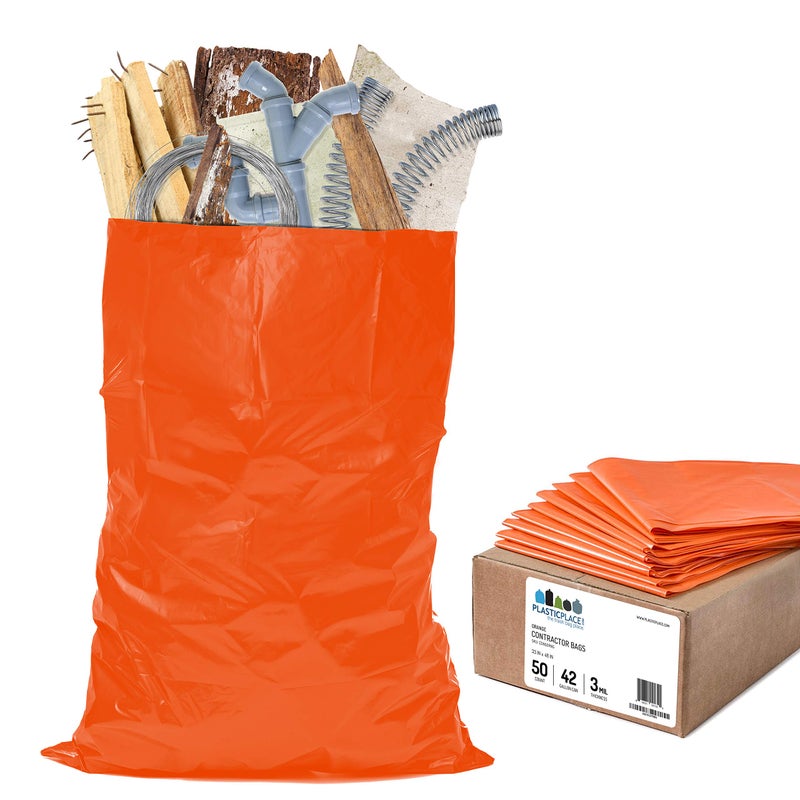Plasticplace 42 Gallon Trash Bags 30 Mil Orange Heavy Duty Contractor Trash Bags 33 x 48 50 Count Pack of 1