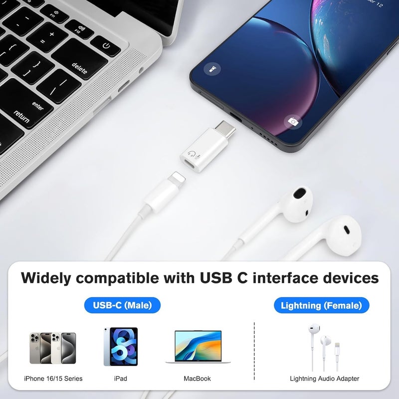 Tobo محول صوت Lightning أنثوي إلى USB C ذكري لهواتف 15 16 برو ماكس بلس آيباد إير م-بوك هواتف جالكسي أ-درويد، موصل يدعم الصوت والميكروفون، غير مخصص للشحن ونقل البيانات (TD-1518CC) - Image 2