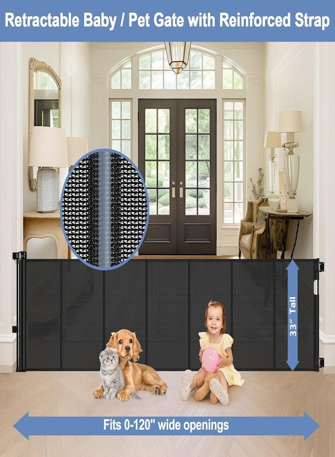 Sair pet Reinforced 120 Inch Extra Long Retractable Dog Gates for Doorways Extra Wide Pet Gate Indoor 10 Ft Retractable Baby Gates for Dogs 33 Inch Tall Mesh Baby Gate Long with Reinforced Strips, Black - Image 2