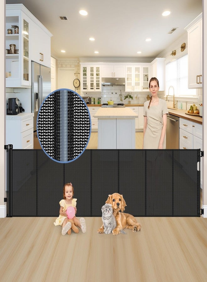 Sair pet Reinforced 120 Inch Extra Long Retractable Dog Gates for Doorways Extra Wide Pet Gate Indoor 10 Ft Retractable Baby Gates for Dogs 33 Inch Tall Mesh Baby Gate Long with Reinforced Strips, Black - Image 1