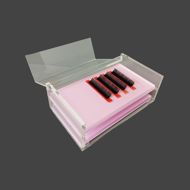 LIXIMMAZN Two Layers Eyelash Grafting Pallet with Cover, Dust-proof Acrylic Lash Tile holder, Eyelash Extensions Storage Gasket Pads 2 Tiers for Beginners Beauty Artist Salon (Pink) - Image 5