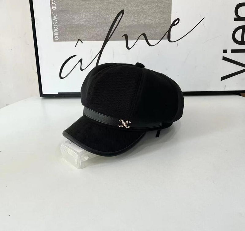 Beret Women Autumn Winter Black Trendy British  Short Brim Face Slimming Octagonal Hat - Image 3