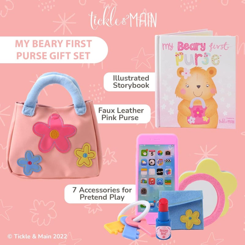 Tickle & Main My Beary First Purse Playset Baby Girl Purse - 9-Piece Faux Leather Pink Ages 1+ - Storybook & Accessories for Imaginative Play - Birthday Gift for One Year Old Girl - Image 2