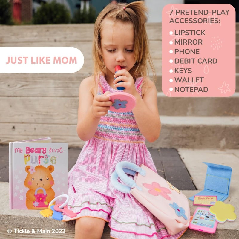 Tickle & Main My Beary First Purse Playset Baby Girl Purse - 9-Piece Faux Leather Pink Ages 1+ - Storybook & Accessories for Imaginative Play - Birthday Gift for One Year Old Girl - Image 4