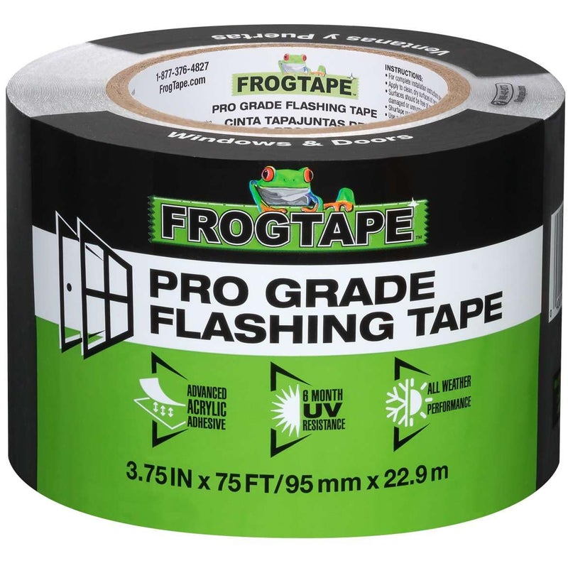 FrogTape Pro Grade Flashing Tape for Windows & Doors, 3.75 Inch Width - 75 Foot Roll, All Weather & UV Resistant Flashing Tape with Advanced Acrylic Adhesive - 10 mils - Black - Image 1