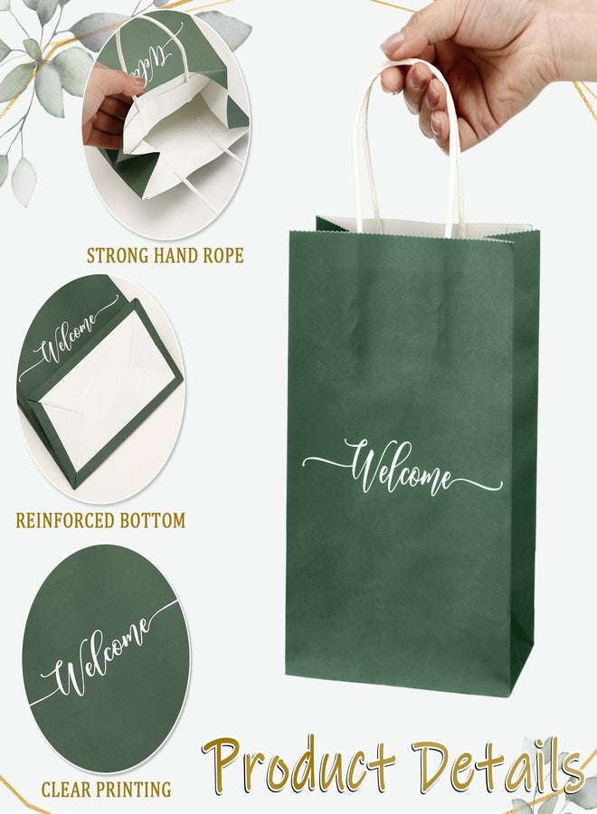 Kolldenn 75 Sets Sage Green Wedding Welcome Bags Bulk Handle Tissue Paper 8.6"x5.9"x3.2" Paper Church Welcome Bag Gift Bag for Visitor Hotel Guest Birthday Baby Shower Bridal Bridesmaid Party Favor - Image 2
