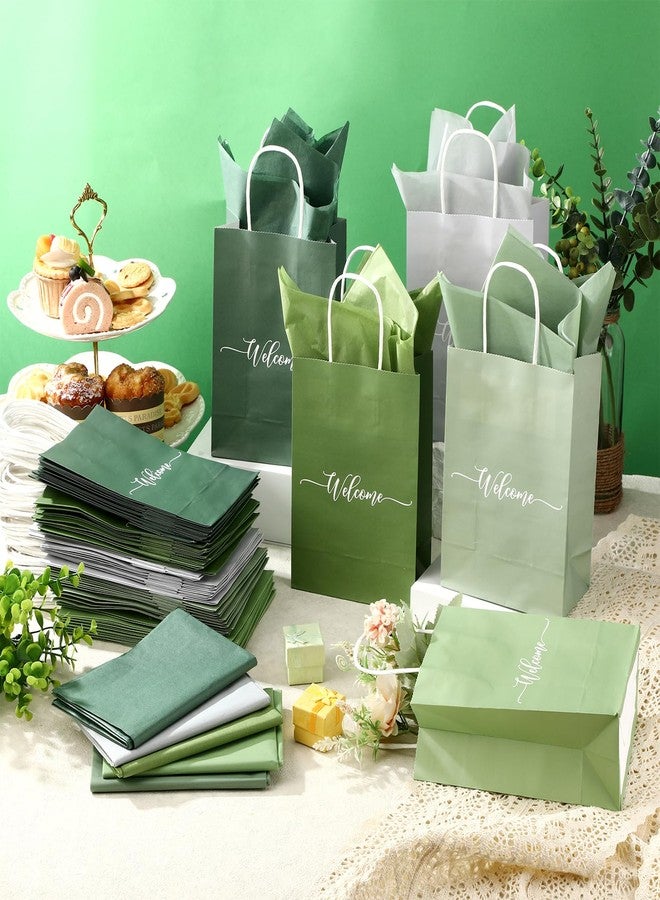 Kolldenn 75 Sets Sage Green Wedding Welcome Bags Bulk Handle Tissue Paper 8.6"x5.9"x3.2" Paper Church Welcome Bag Gift Bag for Visitor Hotel Guest Birthday Baby Shower Bridal Bridesmaid Party Favor - Image 4