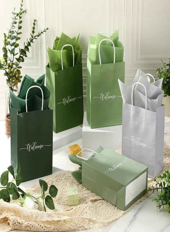 Kolldenn 75 Sets Sage Green Wedding Welcome Bags Bulk Handle Tissue Paper 8.6"x5.9"x3.2" Paper Church Welcome Bag Gift Bag for Visitor Hotel Guest Birthday Baby Shower Bridal Bridesmaid Party Favor - Image 3