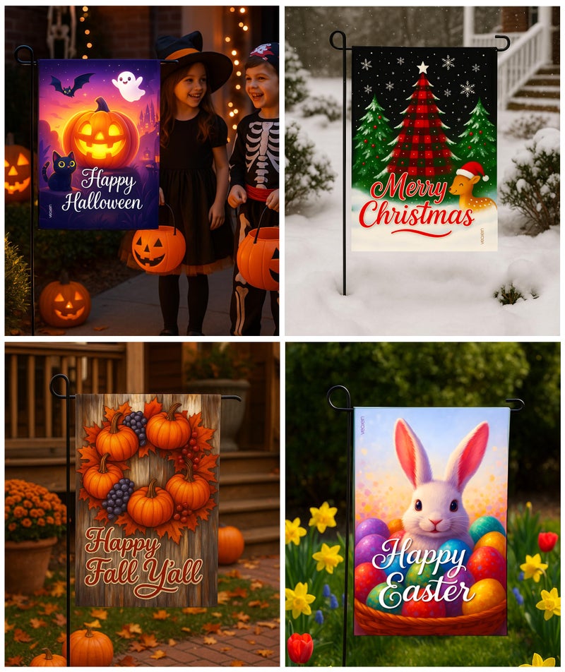 VEOJEIN Premium 12 Pack Seasonal Garden Flags Set 12x18 Inch Double Sided, Burlap Outdoor Yard Flags for Spring, Summer, Fall, Winter, Easter, Motherâ€™s Day, Valentineâ€™s, St. Patrickâ€™s, 4th of July, Halloween, Thanksgiving, Christmas - Image 4