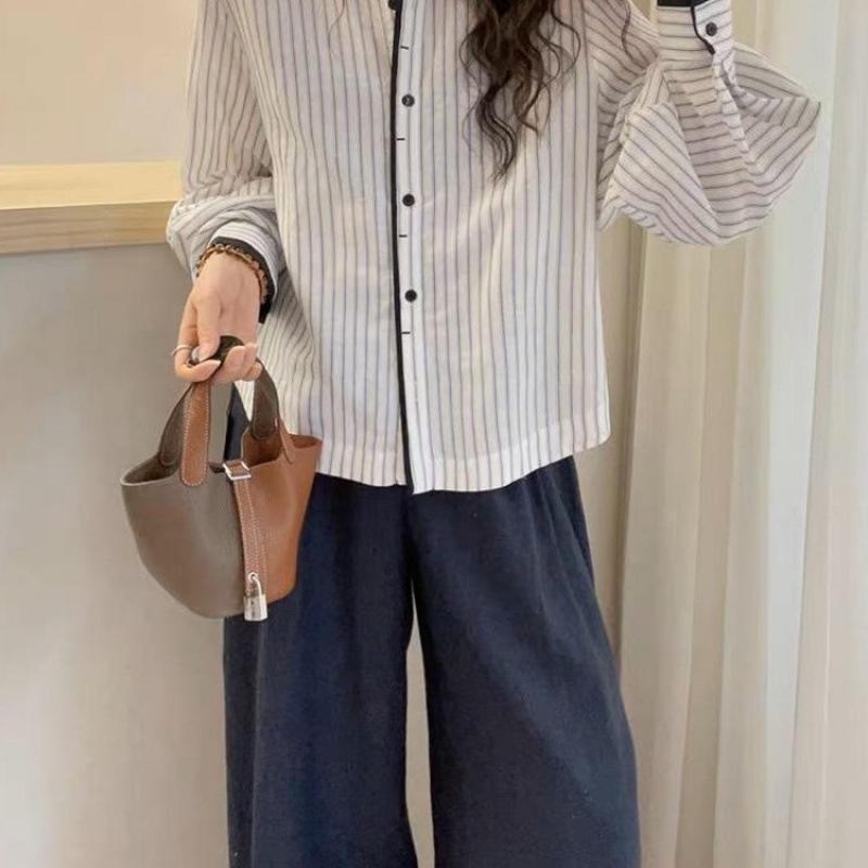 Lantern Sleeve Striped Casual Blouse Women 2026 Fashion Top - Image 4