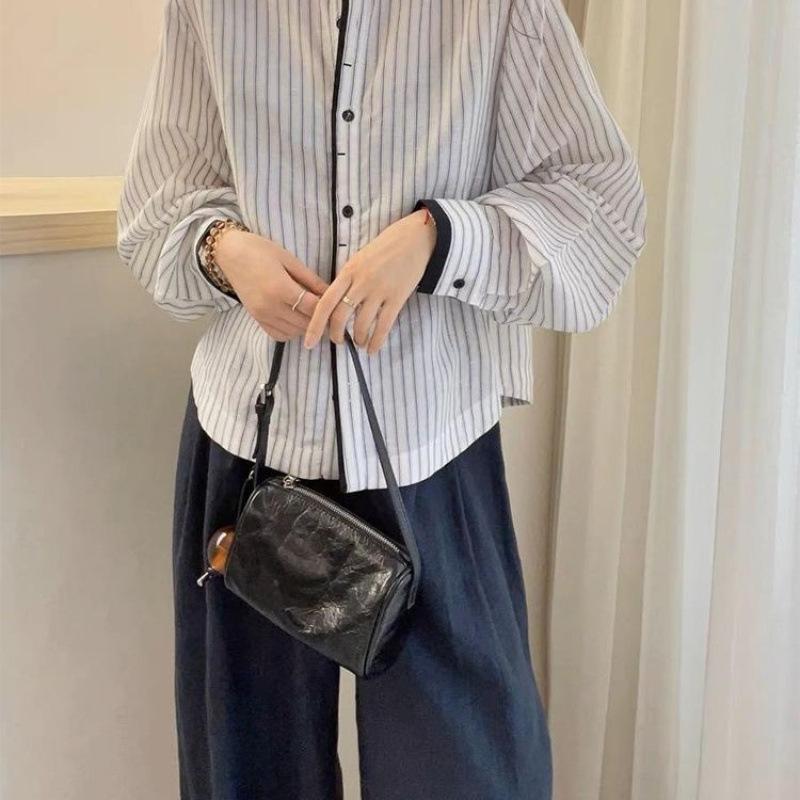 Lantern Sleeve Striped Casual Blouse Women 2026 Fashion Top - Image 3