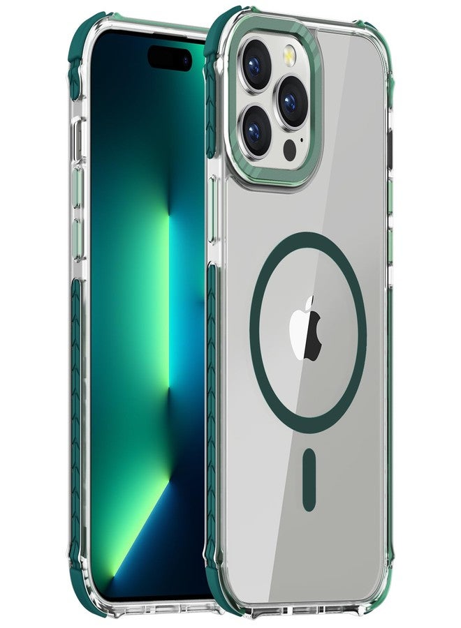 DEERLAMN Strong Magnetic Case for iPhone 13 Pro 6.1-Inch,[Compatible with Magsafe] Clear Slim Shockproof Protective Phone Cover for Women Men-Transparent+Green - Image 1