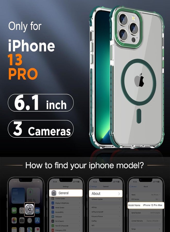 DEERLAMN Strong Magnetic Case for iPhone 13 Pro 6.1-Inch,[Compatible with Magsafe] Clear Slim Shockproof Protective Phone Cover for Women Men-Transparent+Green - Image 2