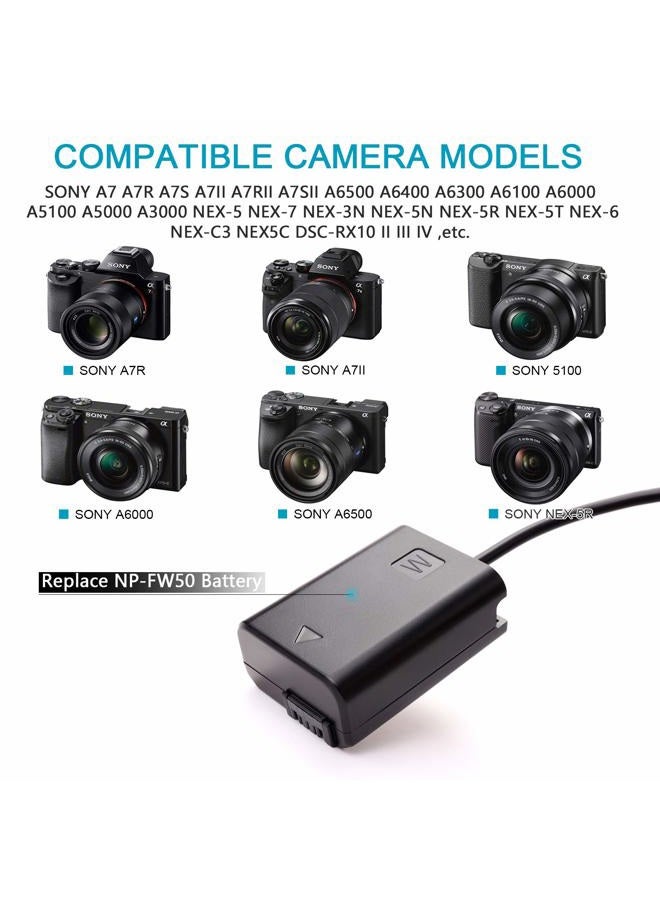 kocackoo AC-PW20 DC Coupler Replace of NP-FW50 Battery, USB Power Cable Replacement for AC Power Adapter, Dummy Battery for Sony A7 A7R A7S A7SII A6500 A6300 A6100 A6000 NEX5 DSC-RX10 II III IV - Image 3