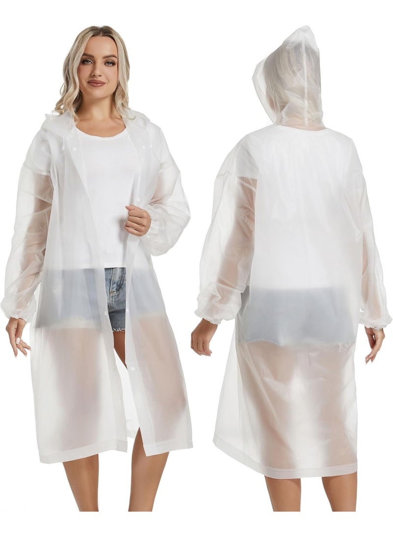 SYOSI Raincoat for Adults Reusable, 1Pcs Thickened Transparent Light Rainwear with Hood and Elastic Cuff Sleeves, EVA Rain Ponchos Rain Jackets Raincoat for Men Women, for Family Fishing Travel (White) - Image 2