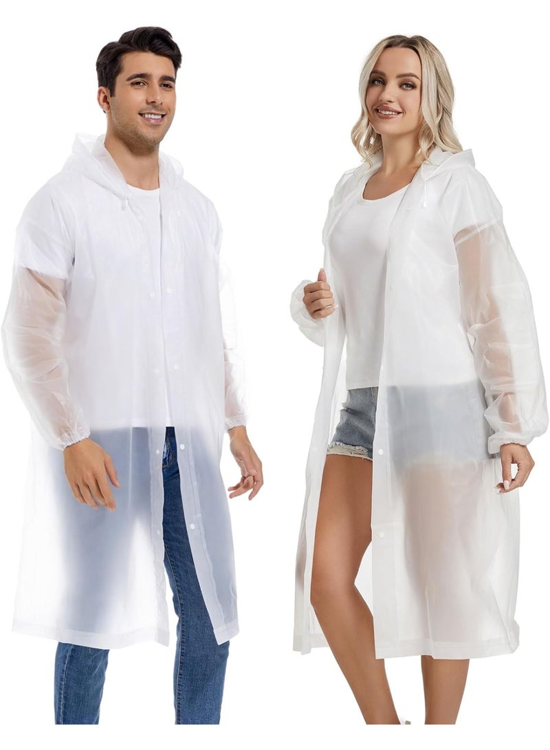 SYOSI Raincoat for Adults Reusable, 1Pcs Thickened Transparent Light Rainwear with Hood and Elastic Cuff Sleeves, EVA Rain Ponchos Rain Jackets Raincoat for Men Women, for Family Fishing Travel (White) - Image 1