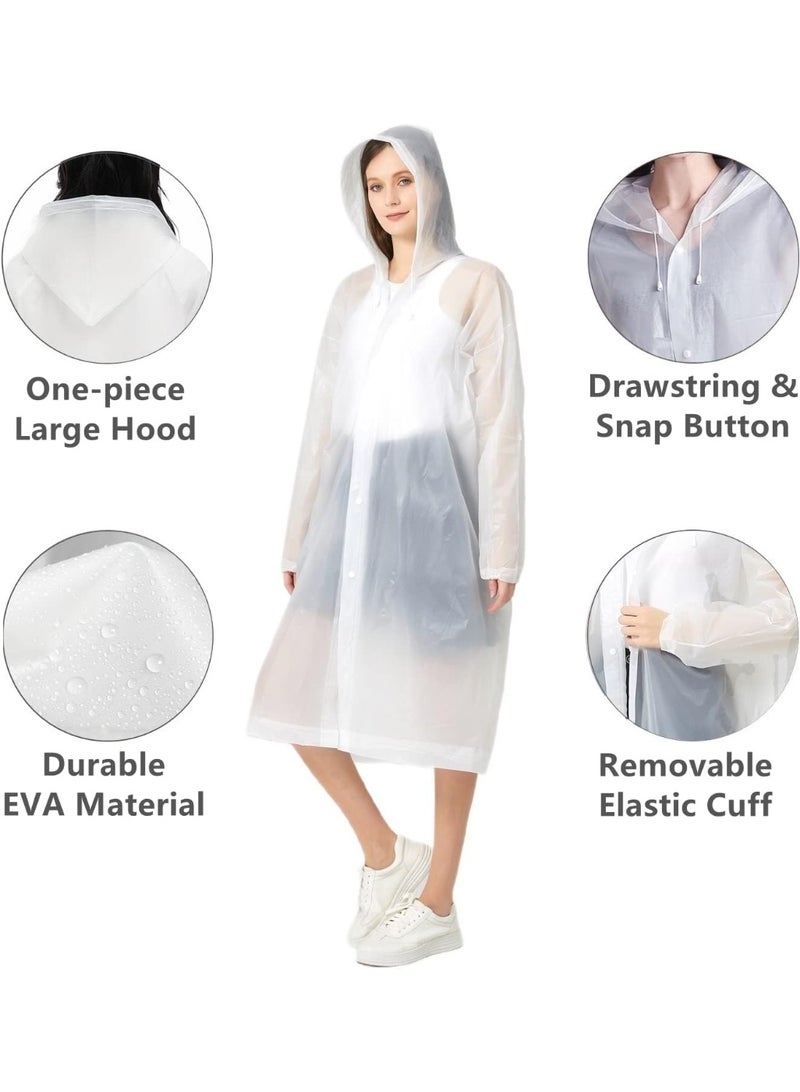 SYOSI Raincoat for Adults Reusable, 1Pcs Thickened Transparent Light Rainwear with Hood and Elastic Cuff Sleeves, EVA Rain Ponchos Rain Jackets Raincoat for Men Women, for Family Fishing Travel (White) - Image 3