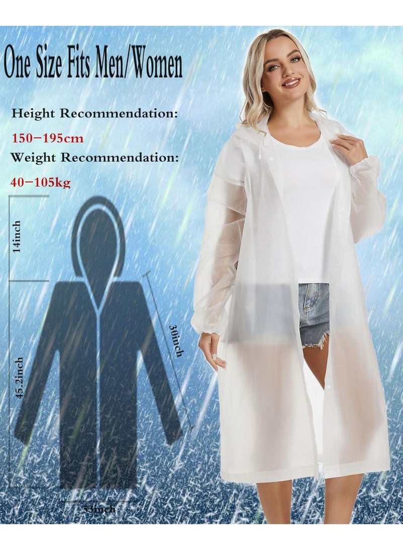 SYOSI Raincoat for Adults Reusable, 1Pcs Thickened Transparent Light Rainwear with Hood and Elastic Cuff Sleeves, EVA Rain Ponchos Rain Jackets Raincoat for Men Women, for Family Fishing Travel (White) - Image 4