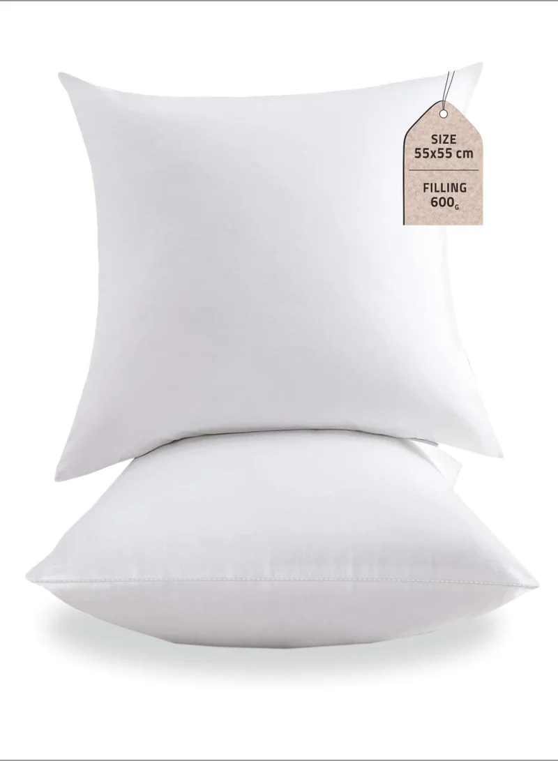 Donetella Cushion Insert 2-Piece 55x55 cm – Soft Brushed Microfiber Throw Pillow Insert, Fluffy & Supportive, Ideal for Sofa, Couch, Chair & Bed, White