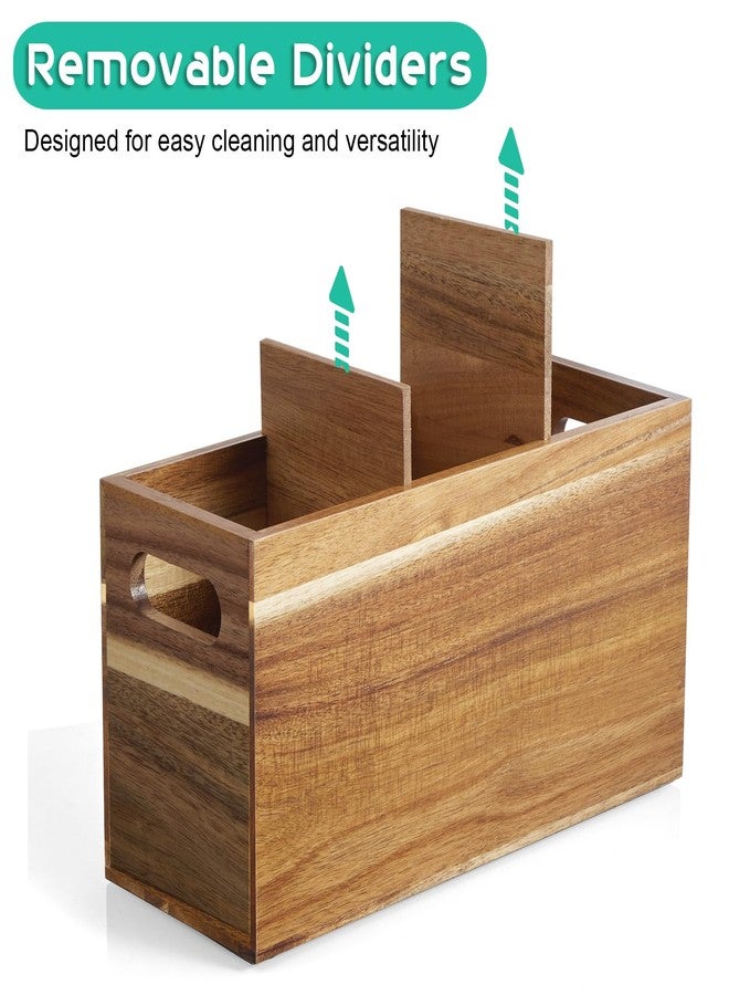 ALELION Acacia Wood Utensil Holder with Removable Divider - 3 Compartment Wooden Utensil Caddy Organizer for Kitchen Counter - Large Cooking Utensil Crock for Countertop - Image 2