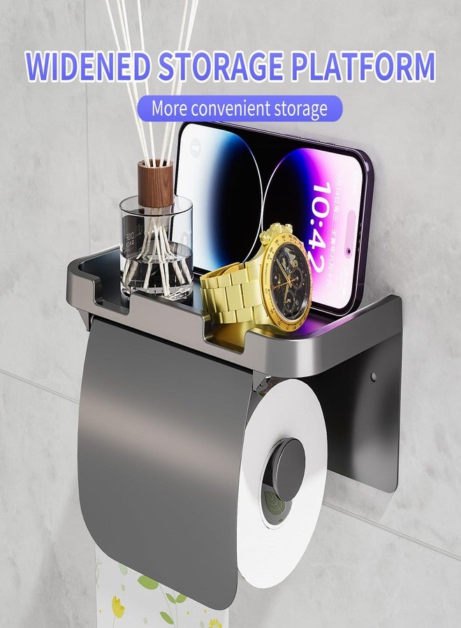 Liboer Toilet Paper Roll Holder with Phone Shelf and Protective CoverPaper Holder Fits Mega Rolls Wall Mount for Bathroom Kitench Washroom (with Cover Gray) - Image 2