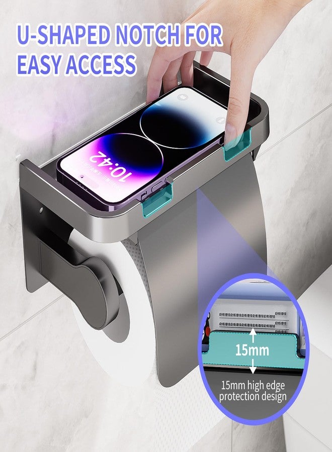 Liboer Toilet Paper Roll Holder with Phone Shelf and Protective CoverPaper Holder Fits Mega Rolls Wall Mount for Bathroom Kitench Washroom (with Cover Gray) - Image 3