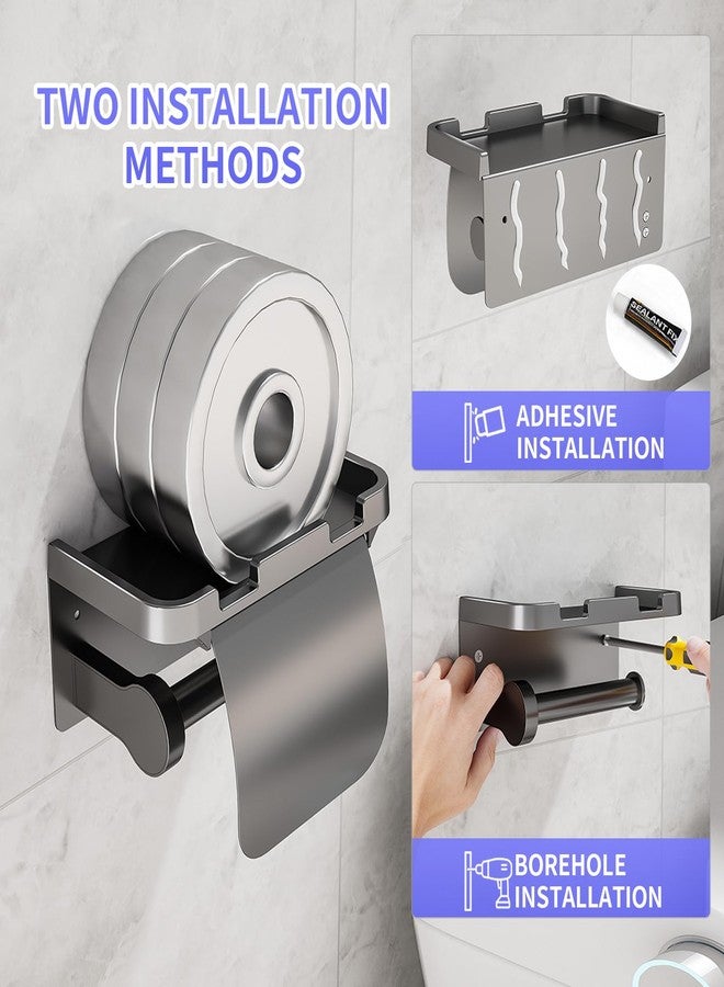 Liboer Toilet Paper Roll Holder with Phone Shelf and Protective CoverPaper Holder Fits Mega Rolls Wall Mount for Bathroom Kitench Washroom (with Cover Gray) - Image 5