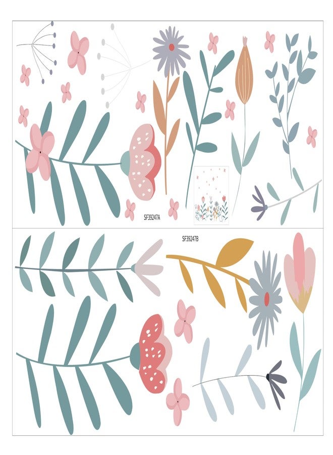 pumkins ملصقات جدارية بنمط زهور بوهيمية قابلة للتقشير واللصق - ملصقات جدارية نباتية لغرفة النوم، غرفة المعيشة، غرفة الأطفال، غرفة اللعب - ديكور جداري زهري يمكنك صنعه بنفسك - ورقتان (30 × 90 سم) - الحجم النهائي 118 سم - Image 5