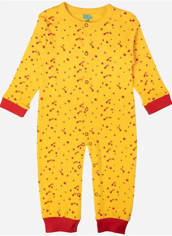 Babies Basic All-Over Star Print Cotton Long Sleeve Sleepsuit
