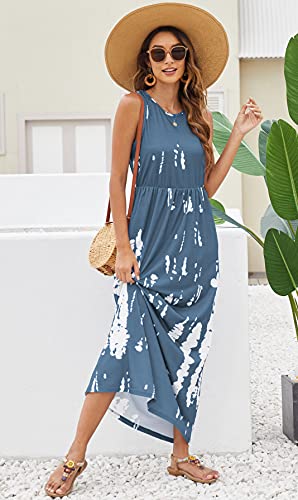 Hount Long Summer Dresses for Women 2025 Casual Beach Floral Boho Maxi Dress Blue White L - Image 5