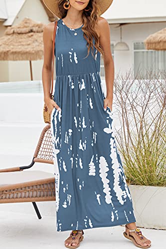 Hount Long Summer Dresses for Women 2025 Casual Beach Floral Boho Maxi Dress Blue White L - Image 4