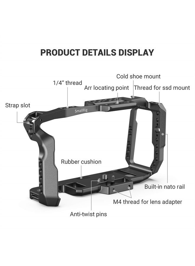 SMALLRIG [New Version] SMALLRIG BMPCC 4K & 6K Cage for Blackmagic Design Pocket Cinema Camera 4K & 6K w/Cold Shoe, NATO Rail – 2203 - Image 2