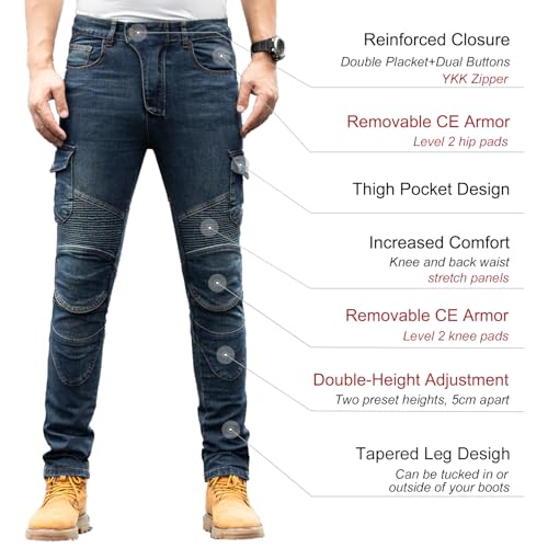 CTBQiTom Motorcycle Pants for Men with CE Level 2 Armor, Protective Riding Jeans, Durable Stretch Denim for Adventure Touring & All Season - Image 4