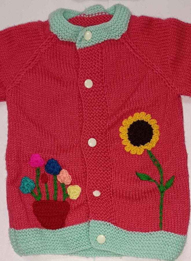 Cute Collection Hand Knitted Woolen Sweater with Pyjami Cap and Pair of Booties for 6 to 9 Months Baby (Unisex) - Image 2