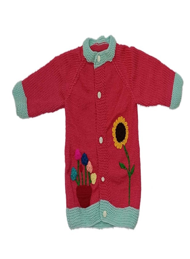 Cute Collection Hand Knitted Woolen Sweater with Pyjami Cap and Pair of Booties for 6 to 9 Months Baby (Unisex) - Image 3