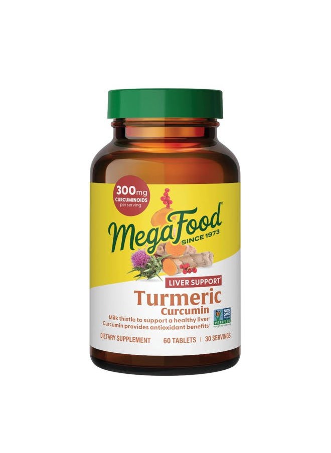 MegaFood Turmeric Curcumin Extra Strength - Liver Support - Turmeric Curcumin with Black Pepper and Milk Thistle Extract - Vegan - Made Without 9 Food Allergens - 60 Tabs (30 Servings)  - Image 1