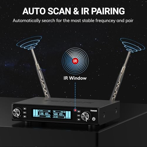 TONOR Wireless Microphone System, Auto Scan & Pair UHF Rechargeable Karaoke Mic, 2x100 Professional Dynamic Cordless Mic for Singing Church Wedding DJ with Adjustable Volume, Quick Mute 262ft TW550 - Image 2