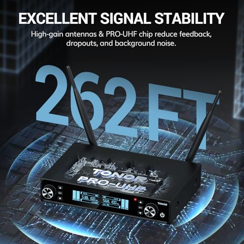 TONOR Wireless Microphone System, Auto Scan & Pair UHF Rechargeable Karaoke Mic, 2x100 Professional Dynamic Cordless Mic for Singing Church Wedding DJ with Adjustable Volume, Quick Mute 262ft TW550 - Image 3