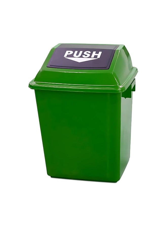 AKC Square Plastic Push-Lid Waste Bin – 25L/40L/60L/100L – Durable, Color-Coded Trash Can for Office, Commercial, Home – Space-Saving Design – Blue, Red, Green, Yellow, Grey (Green, 25 Liters)