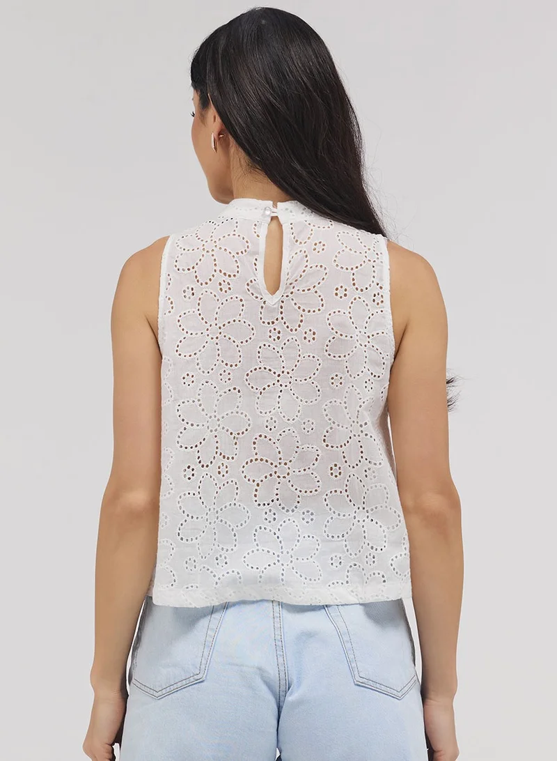 Zigzag High Neck Sleeveless Cutlon Top