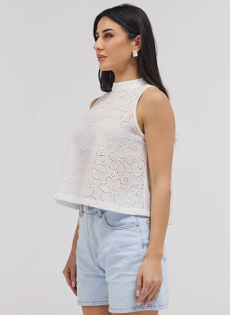 Zigzag High Neck Sleeveless Cutlon Top