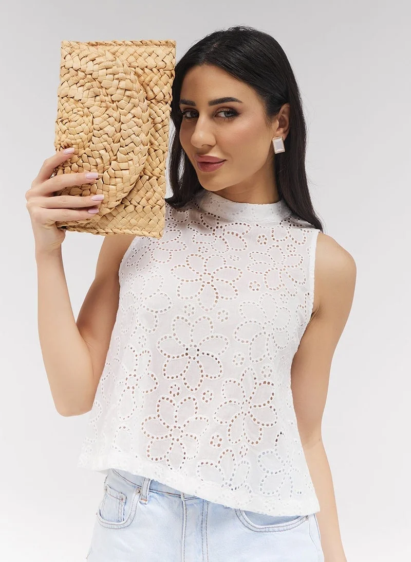 Zigzag High Neck Sleeveless Cutlon Top