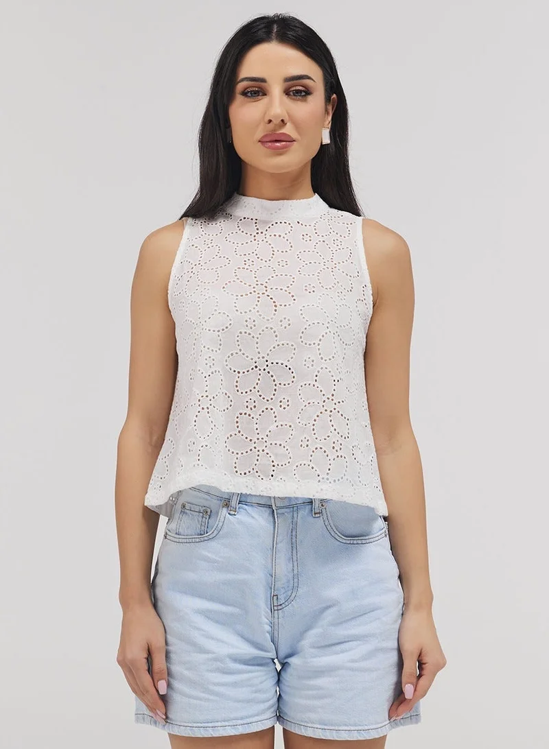 Zigzag High Neck Sleeveless Cutlon Top