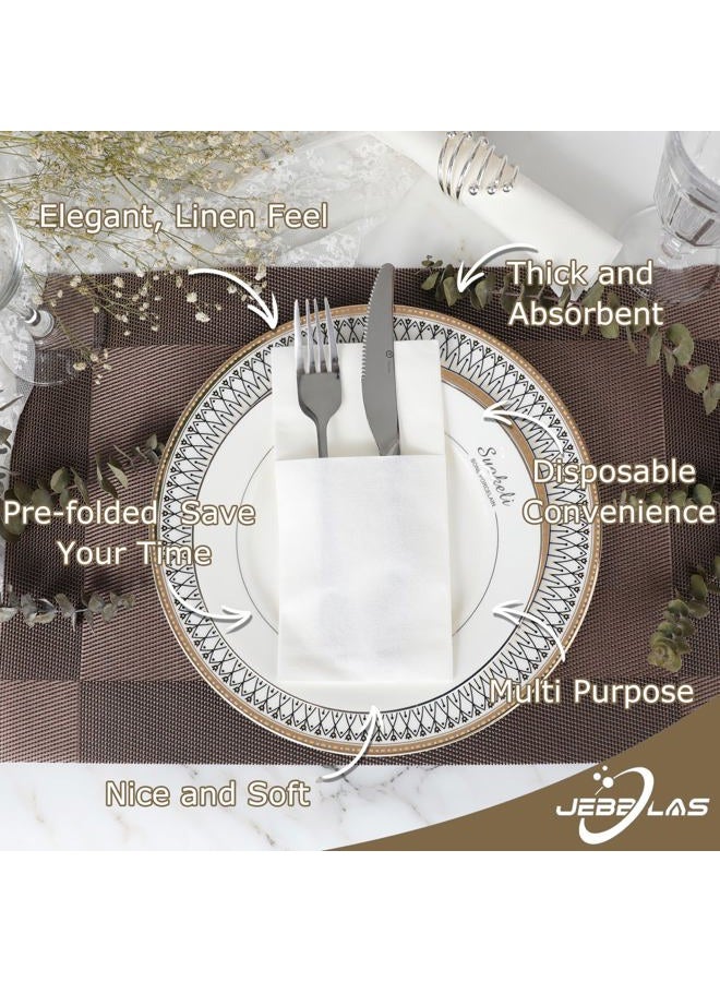 Jebblas Disposable Napkins Cloth Like Napkins with Built-in Flatware Pocket Prefolded Dinner Napkins Napkins Prefolded for Silverware for Weddings,Parties or Events(White,16 x 16 inches,150 Count) - Image 3